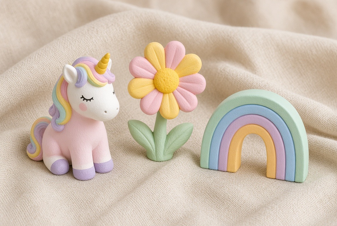 Finished hand-painted plaster figures from a Craftling Kids Art kit